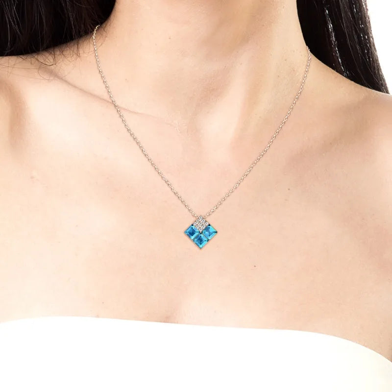 Daisini 925 Sterling Silver Minimalist Rhombus Pendant Clavicle Chain Necklace for Women with Swarovski Crystals Jewelry Gift
