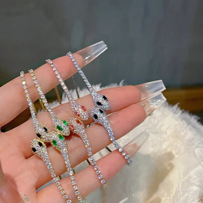 Elegant Black Crystal Eyes Snake Zircon Bracelet Women's Fashionable Personalized Daily Accessory Party Jewelry Birthday Gifts