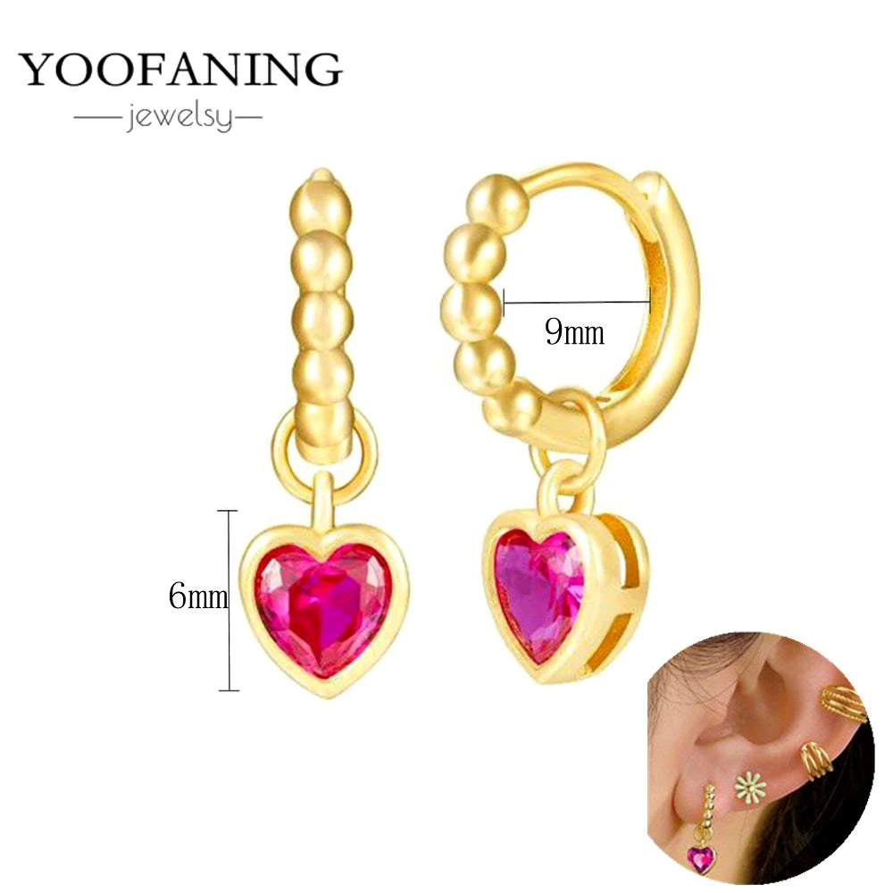 925 Sterling Silver Ear Needle Fashion Exquisite Hoop Earrings  Classic Rose Red Series Earrings for Women Patty Jewelry Gift