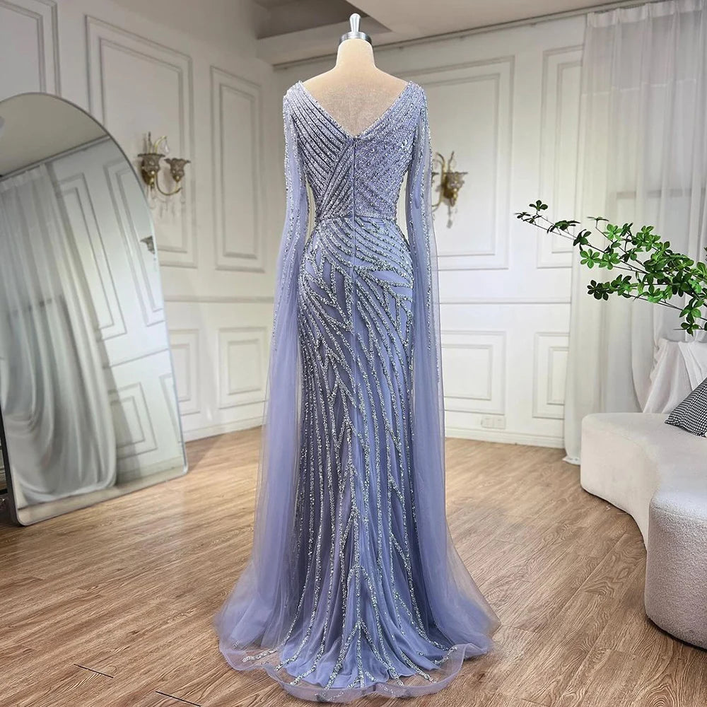 Serene Hill Arabic Mermaid Blue Beaded  Cape   Evening Dress Gown  2025 LA71493A Customized