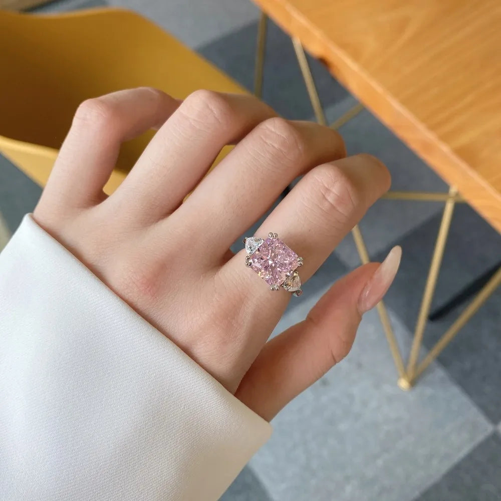EUREKA 925 Sterling Silver Crushed Ice Cut Lab Pink Sapphire Gemstone Ring For Women Wedding Engagement Jewelry