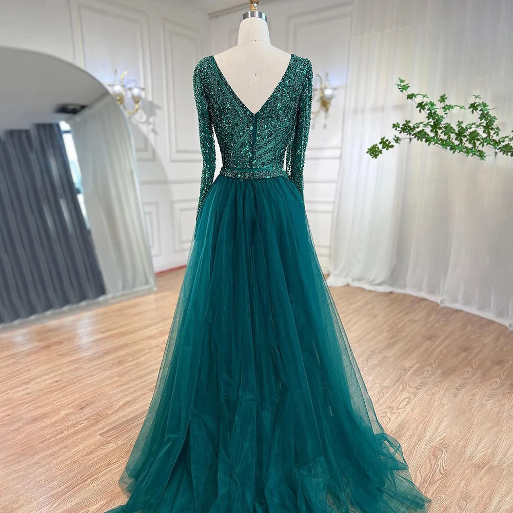Serene Hill  Mermaid Beaded  Blue Muslim  Evening Dresses Gowns  with Detachable Skirt 2025  LA71750 Customized