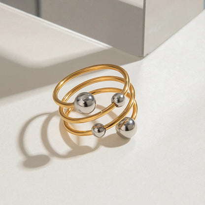 Gold Silver Color Matching Ball Three layer Opening Ring 18K PVD Plated Women Anti Allergic Metal Charm Daily Jewelry