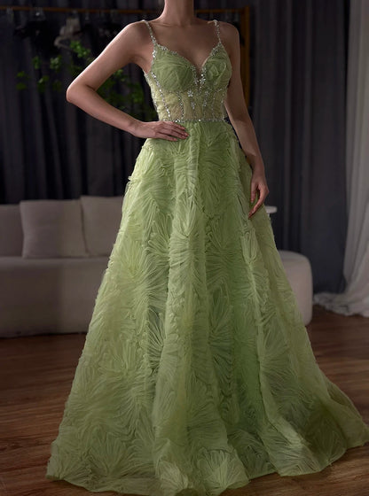 Serene Hill 2025 Arabic Sage Green  Spaghetti Strap Backless A-Line Prom Dress for  | Wedding Party LA72636 Customized