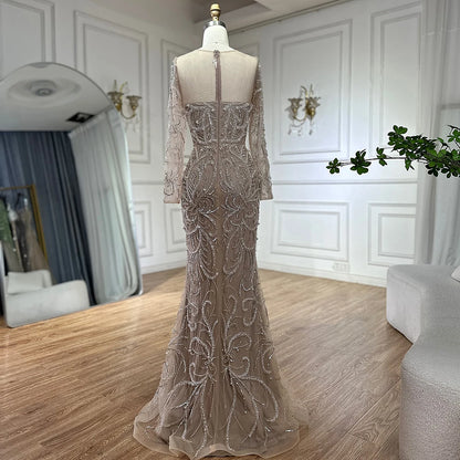 Serene Hill 2025 Nude Mermaid Pearls Beaded Arabic Evening Dresses For Occasion Dress LA72648 Customized
