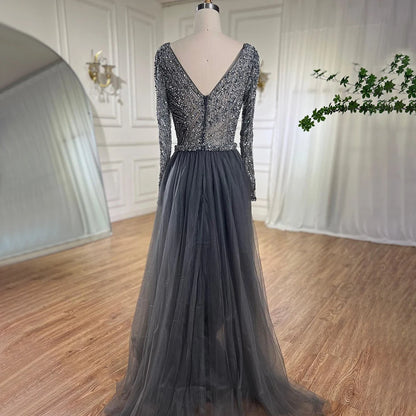 Serene Hill  Mermaid Beaded  Blue Muslim  Evening Dresses Gowns  with Detachable Skirt 2025  LA71750 Customized
