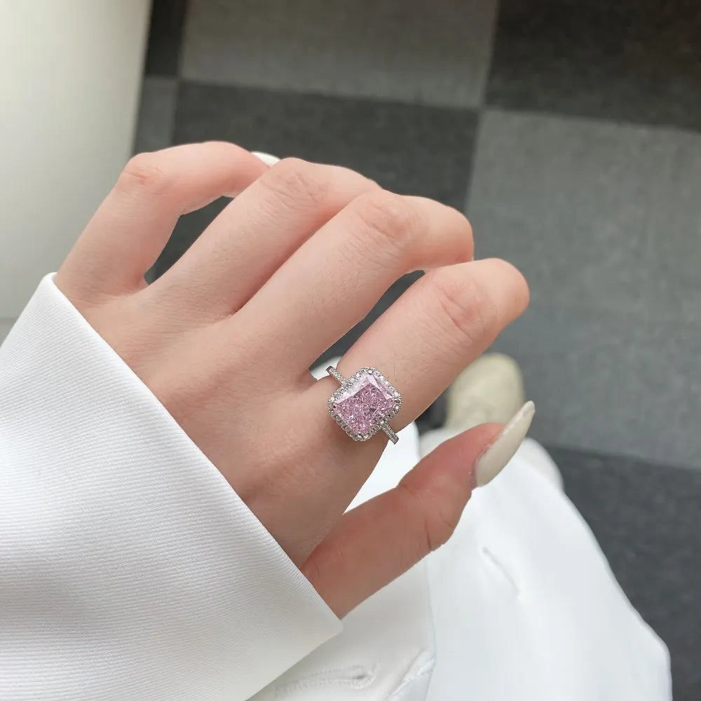 EUREKA 925 Sterling Silver Crushed Ice Cut Lab Pink Sapphire Gemstone Ring For Women Wedding Engagement Jewelry