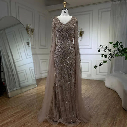 Serene Hill Arabic Mermaid Blue Beaded  Cape   Evening Dress Gown  2025 LA71493A Customized