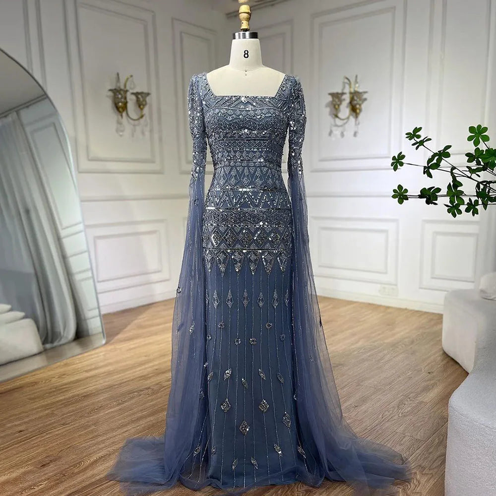 2025 Caramel With Beaded Cape Sleeves Design Mermaid Long Evening Dresses Gowns For Women's Wedding Party LA72355A Customized