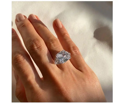 Ice white Zircon Open ring Female Princess square fashion ring jewelry