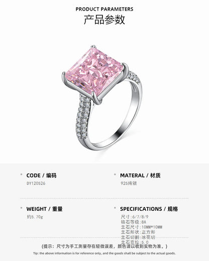 EUREKA 925 Sterling Silver Crushed Ice Cut Lab Pink Sapphire Gemstone Ring For Women Wedding Engagement Jewelry