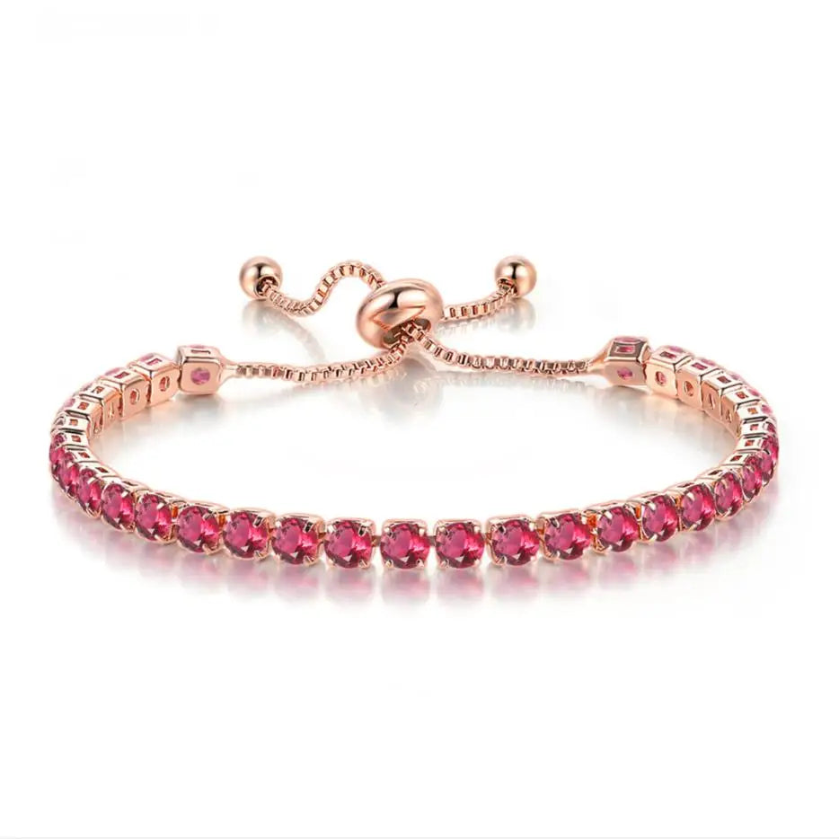 Adjustable Colorful Birthstone Tennis Bracelets for Women 4MM Crystal Bangle Girls Hand Chain Trend Jewelry Accessories H133