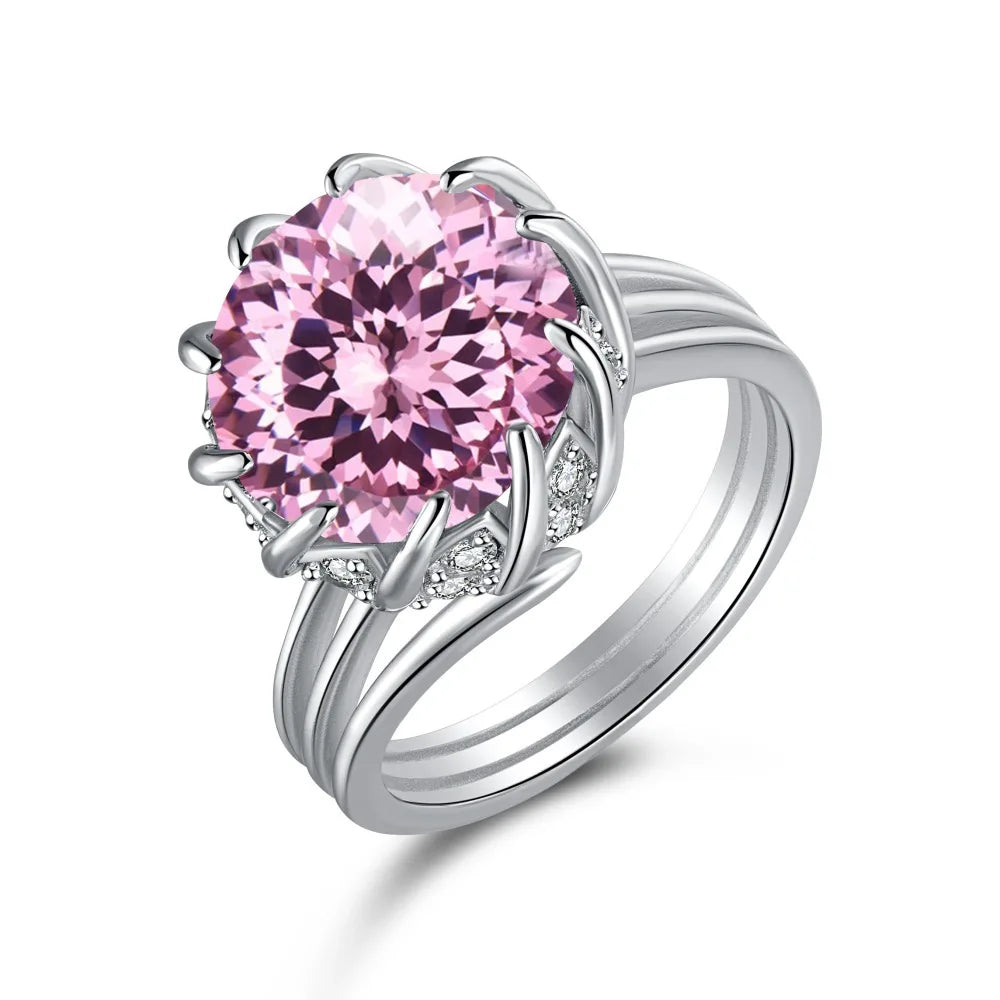 EUREKA 925 Sterling Silver Crushed Ice Cut Lab Pink Sapphire Gemstone Ring For Women Wedding Engagement Jewelry