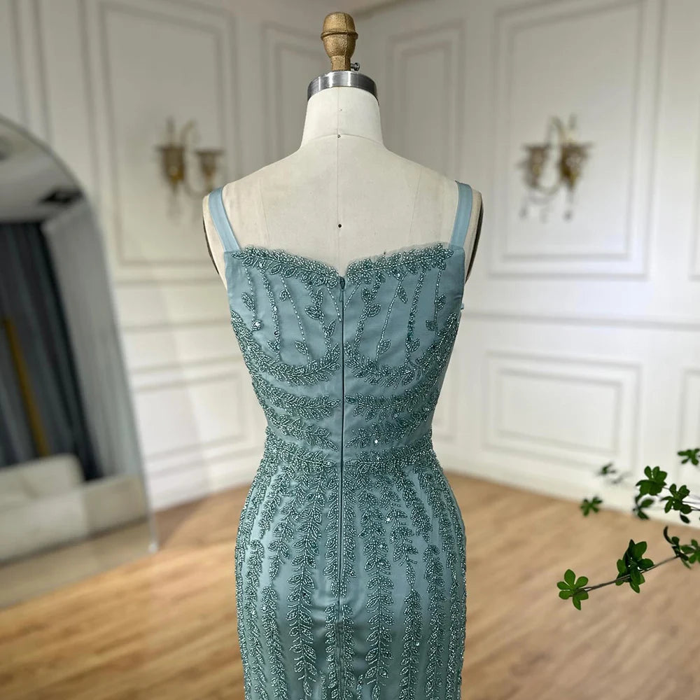 Luxury Arabic Blue Beaded Spaghetti Strap Pink Mermaid Evening Dress for Women Party Serene Hill 2025 Customized LA72725