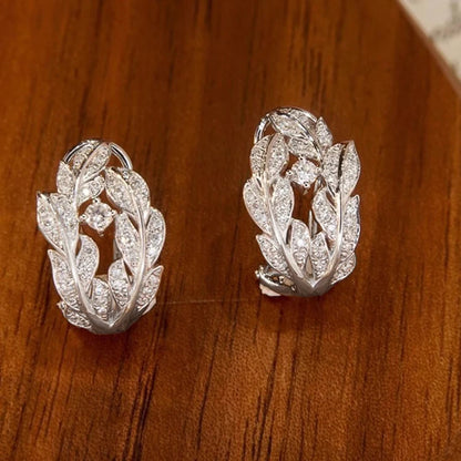 Huitan Silver Color Leaf Hoop Earrings for Women Newly Designed Exquisite Ear Accessories Silver Color Wedding Trendy Jewelry