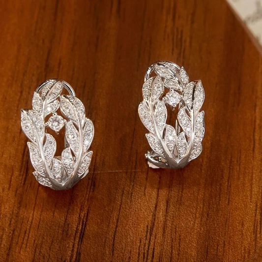 Huitan Silver Color Leaf Hoop Earrings for Women Newly Designed Exquisite Ear Accessories Silver Color Wedding Trendy Jewelry