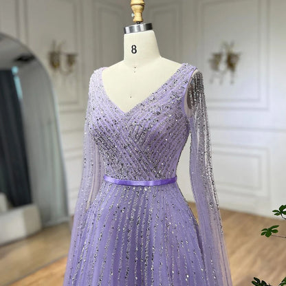 Serene Hill Mint Cape Sleeves A Line Beaded  Dubai Evening Dresses Long 2025 Celebrity Gowns For  Party LA71865 Customized