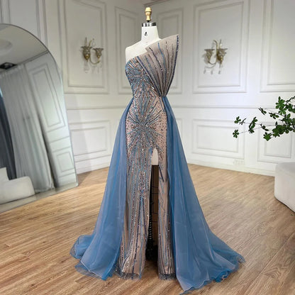 Serene Hill Blue High Split With Overskirt Mermaid  Beaded Dubai Evening Dresses For Party 2025 LA71921A Customized