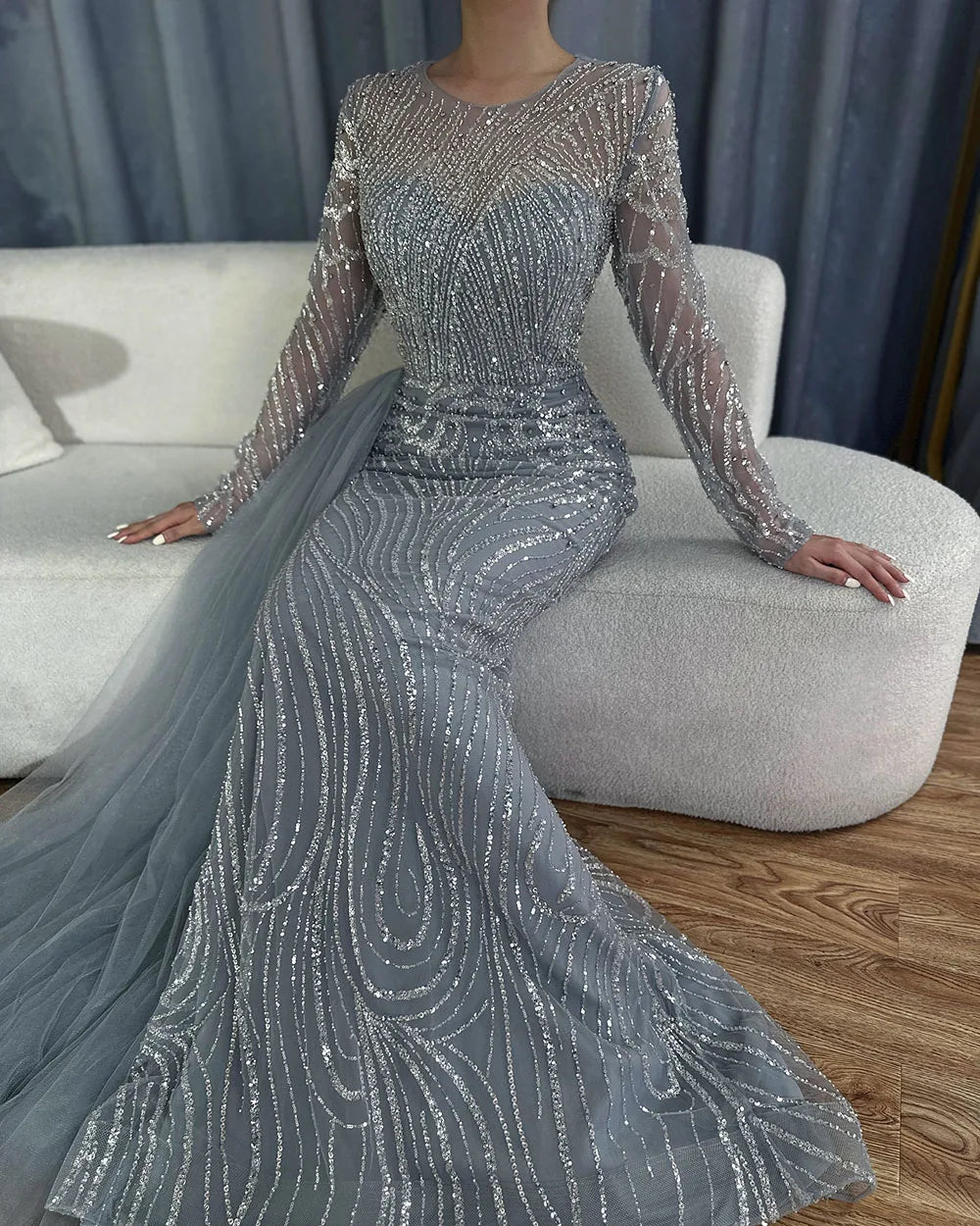 Serene Hill Caramel Beaded Mermaid Long Arabic Evening Dresses Gowns With Overskirt for Formal Occasion 2025 LA71673A Customized