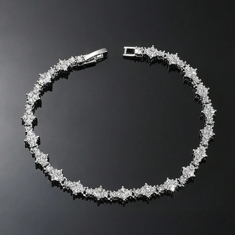 Round Stone Star Cubic Zirconia Bracelet Hip-Hop Jewelry For Men Shiny Elegant Fashion Accessory Classic  Gift For Birthday