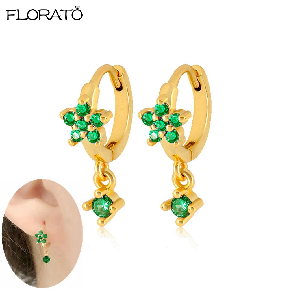 925 Sterling Silver Needle Luxury Green Zircon Pendant Earrings Trend Gold Color Small Hoop Earrings for Women Fashion Jewelry