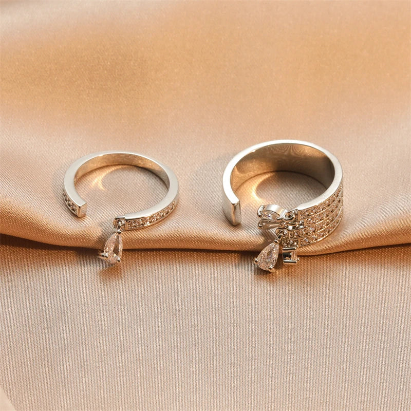 ZAKOL Brand Korea Multilayer Zircon Engagement Open Rings for Women Fashion Water Drop Party Jewelry