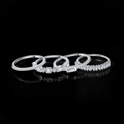 JewelryPalace 4 Pcs 925 Sterling Silver Wedding Band Solitaire Eternity Stacking Rings for Women 1ct AAAAA CZ Fashion Jewelry