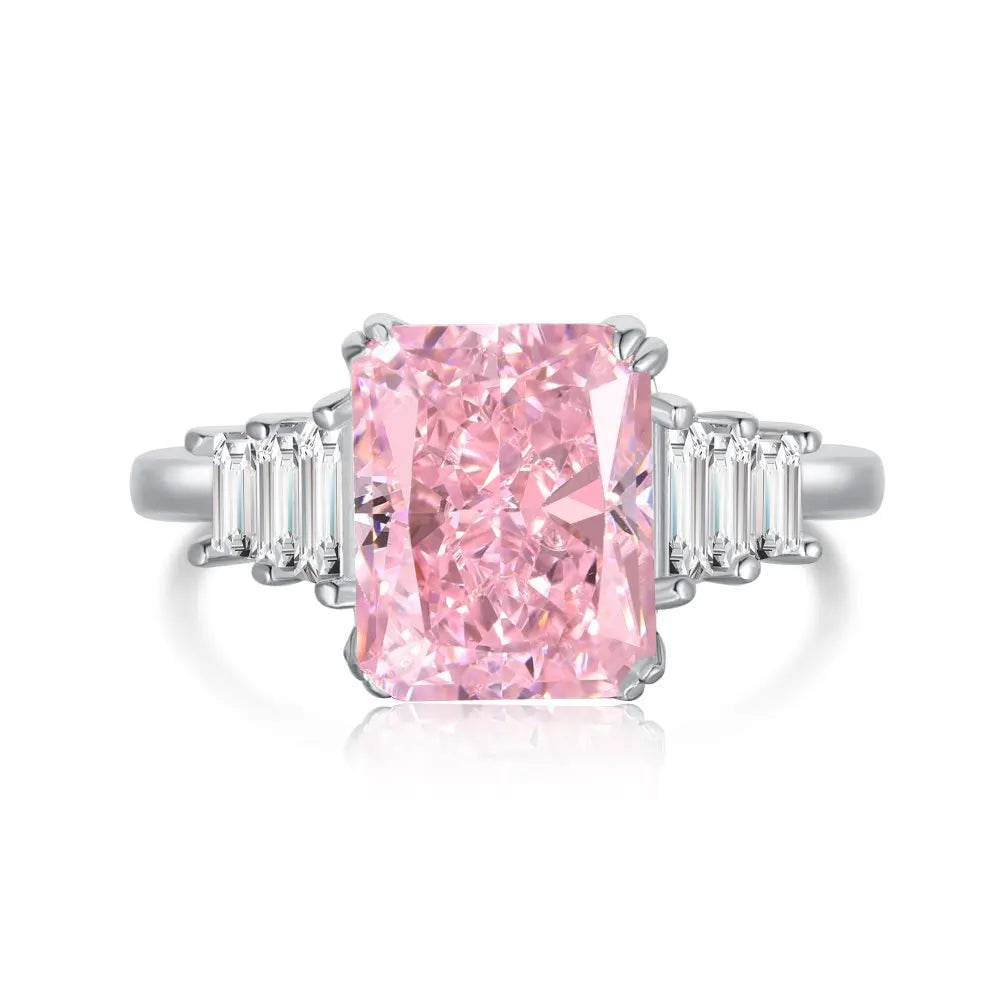 EUREKA 925 Sterling Silver Crushed Ice Cut Lab Pink Sapphire Gemstone Ring For Women Wedding Engagement Jewelry