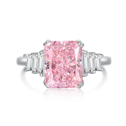 EUREKA 925 Sterling Silver Crushed Ice Cut Lab Pink Sapphire Gemstone Ring For Women Wedding Engagement Jewelry