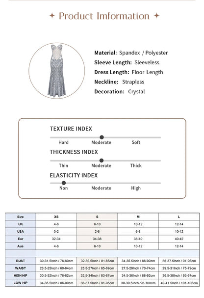 VC Glamorous Silver Sequin Sleeveless Strapless Mermaid Dress for Galas Party Wedding Evening Gown