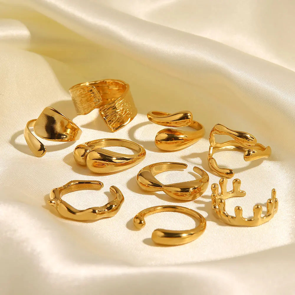 Fashion Irregular Stainless Steel Waterproof Open Ring Personality Charms PVD Real Gold 18K Plated Trendy Jewelry Gifts for Wome