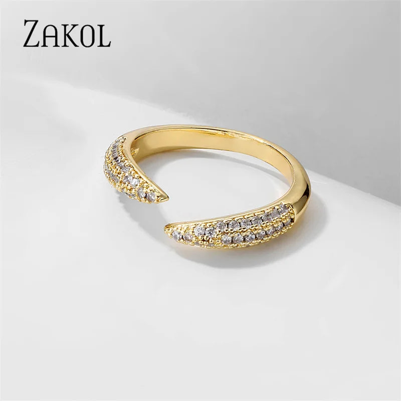 ZAKOL Brand Korea Multilayer Zircon Engagement Open Rings for Women Fashion Water Drop Party Jewelry