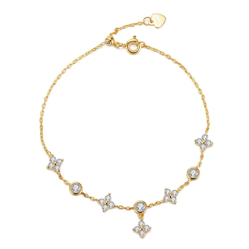 CCFJOYAS 100% 925 Sterling Silver Mini Flower Zircon Bracelet for Girl Minimalist 18k Gold Plated Lucky Bracelet Fine Jewelry