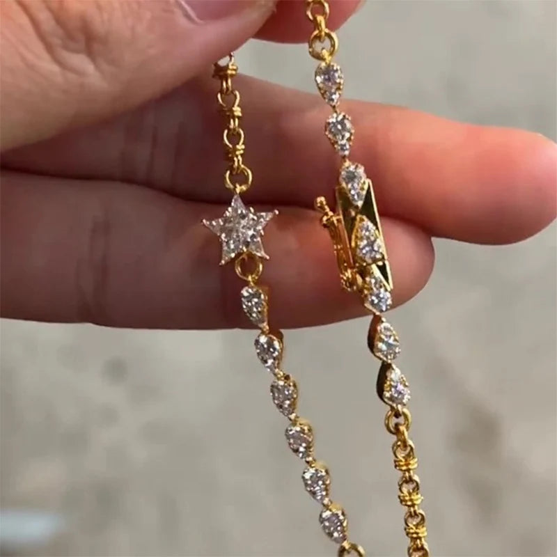 Foxanry Sparkling Zircon Star Geometric Bracelet For Women Girl Fashion Heavy Industry Exquisite Elegant Engagement Jewelry Gift