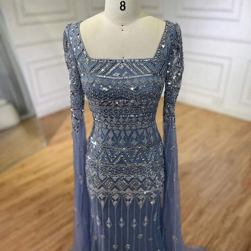 2025 Caramel With Beaded Cape Sleeves Design Mermaid Long Evening Dresses Gowns For Women's Wedding Party LA72355A Customized