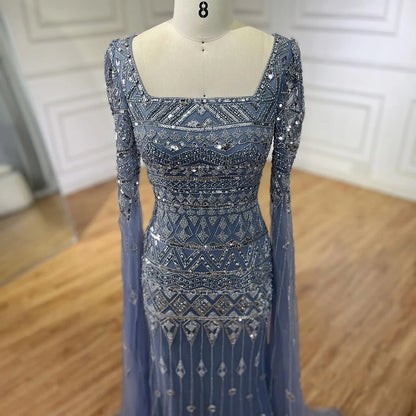 2025 Caramel With Beaded Cape Sleeves Design Mermaid Long Evening Dresses Gowns For Women's Wedding Party LA72355A Customized