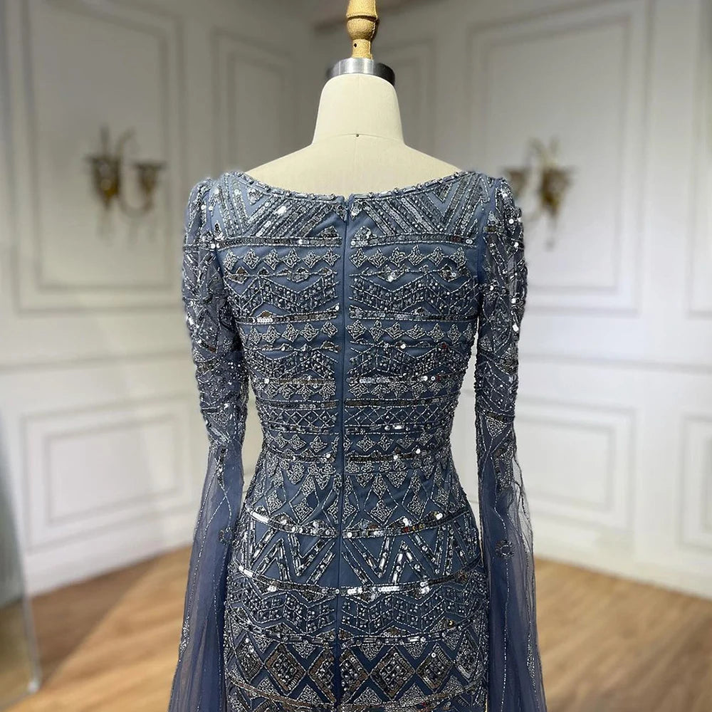 2025 Caramel With Beaded Cape Sleeves Design Mermaid Long Evening Dresses Gowns For Women's Wedding Party LA72355A Customized