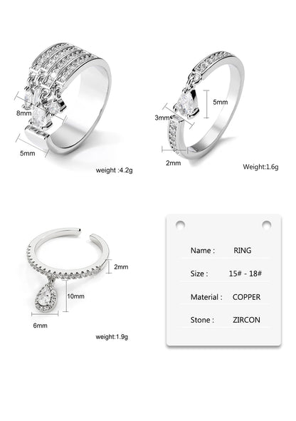 ZAKOL Brand Korea Multilayer Zircon Engagement Open Rings for Women Fashion Water Drop Party Jewelry