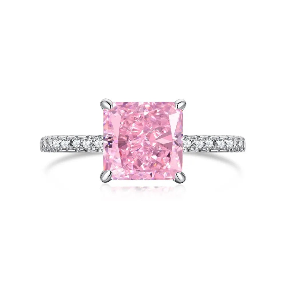 EUREKA 925 Sterling Silver Crushed Ice Cut Lab Pink Sapphire Gemstone Ring For Women Wedding Engagement Jewelry
