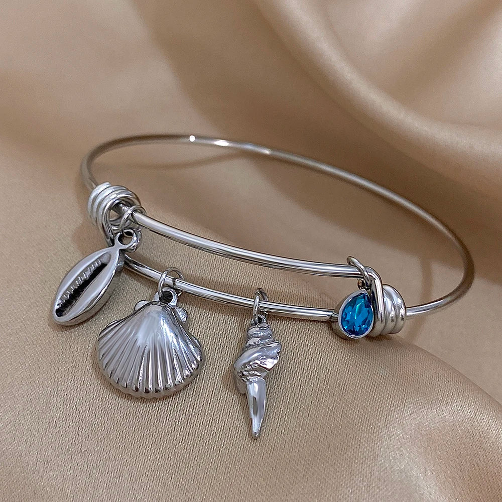 Greatera Gold Color Conch Shell Charm Stainless Steel Adjustable Bracelets Bangles for Women Ocean Animal Bracelet Beach Jewelry