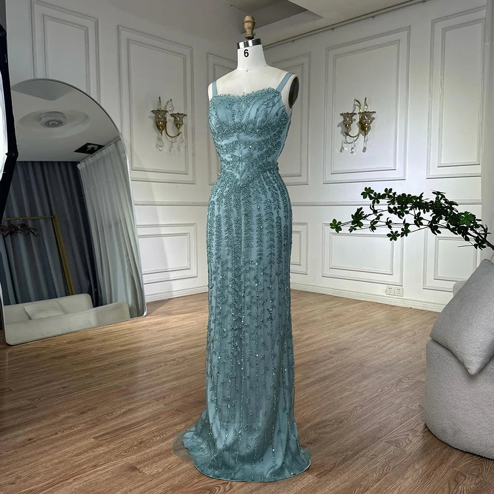 Luxury Arabic Blue Beaded Spaghetti Strap Pink Mermaid Evening Dress for Women Party Serene Hill 2025 Customized LA72725