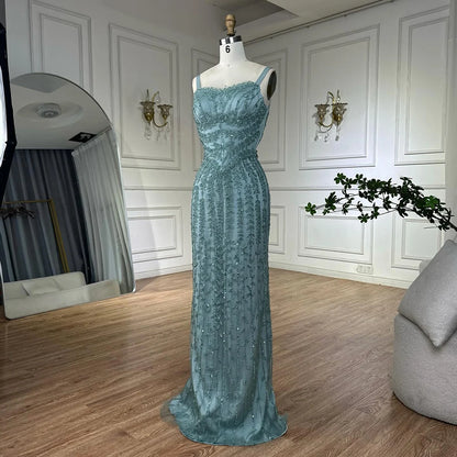 Luxury Arabic Blue Beaded Spaghetti Strap Pink Mermaid Evening Dress for Women Party Serene Hill 2025 Customized LA72725