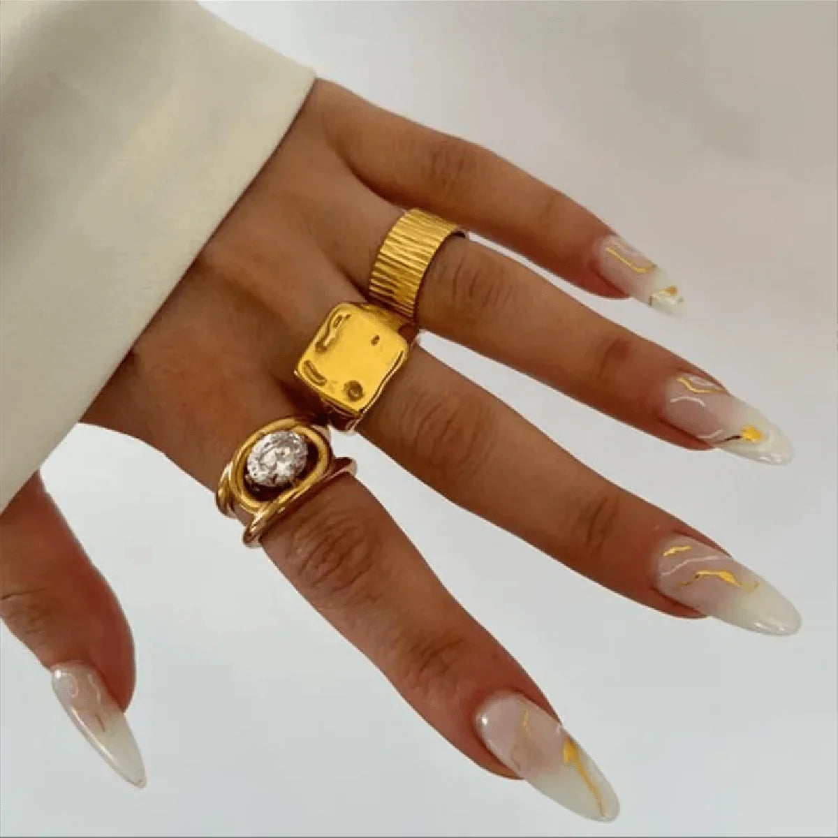Vintage Oval Zircon Ring for Women 18K Gold Plated Stainless Steel Fashion Party Jewelry Gift