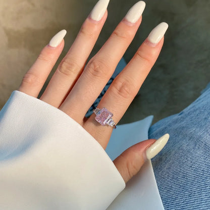 EUREKA 925 Sterling Silver Crushed Ice Cut Lab Pink Sapphire Gemstone Ring For Women Wedding Engagement Jewelry