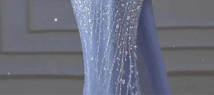 Woman's Dress High Dress Off-Shoulder Blue Evening Dress Light Luxury Niche Mermaid Sequin Host Elegant Party Dress