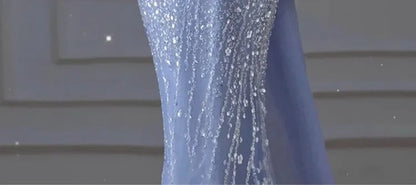Woman's Dress High Dress Off-Shoulder Blue Evening Dress Light Luxury Niche Mermaid Sequin Host Elegant Party Dress