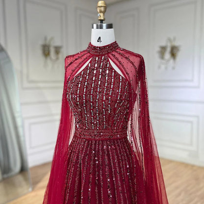Serene Hill Arabic Turquoise A Line Cape Sleeve Beaded   Evening Dresses Gowns For Occasion 2025 LA72306A Customized
