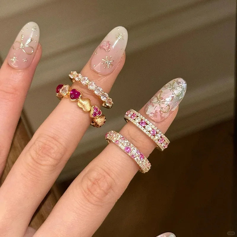 925 Sterling Silver Open Finger Ring Elegant Rose Pink Shining Dazzling Stackable For Women Jewelry Gift Dropship Wholesale