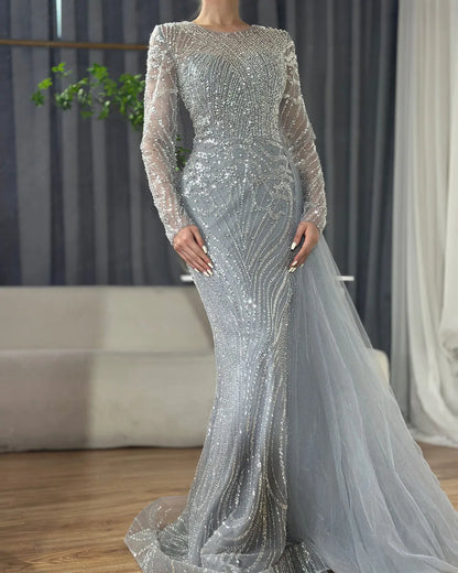 Serene Hill Caramel Beaded Mermaid Long Arabic Evening Dresses Gowns With Overskirt for Formal Occasion 2025 LA71673A Customized