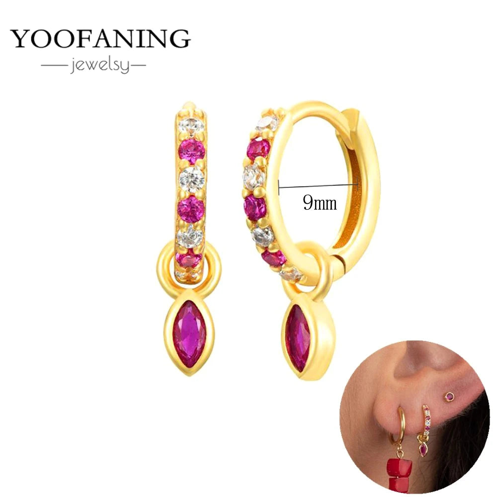 925 Sterling Silver Ear Needle Fashion Exquisite Hoop Earrings  Classic Rose Red Series Earrings for Women Patty Jewelry Gift